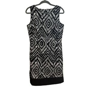 Mario Serrano Italy Sleeveless Black White Dress Geometric Print Sheath 8 Modern
